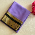 Elegant Orchid Purple Saree With Gold Paisley Border Black Contrast