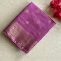 Magenta Gold Butti Saree With Striped Pallu And Zari Border