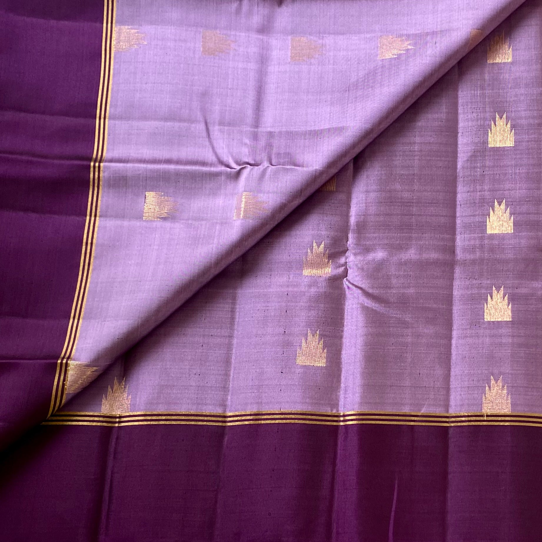 Royal Purple Silk Saree Gold Temple Border Woven Buta Design