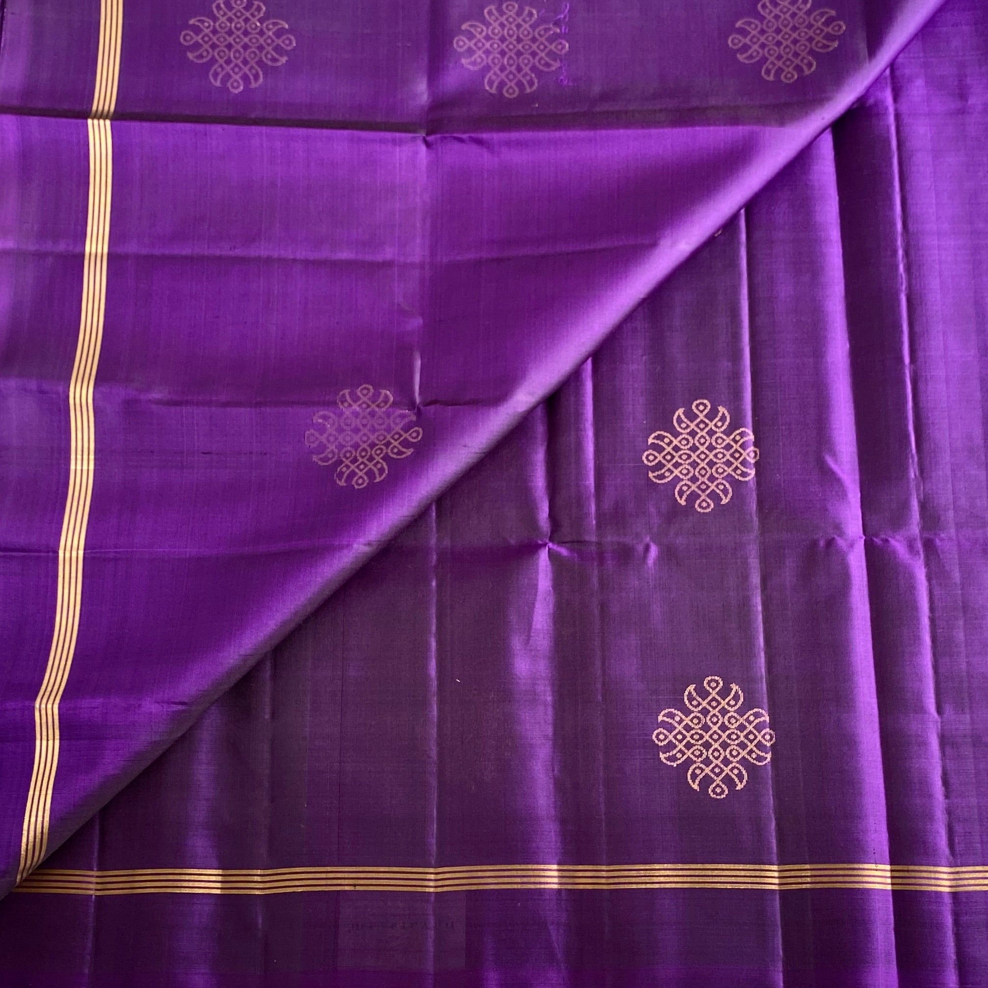 Royal Purple Designer Pure Silk Saree With Metallic Gold Buttas