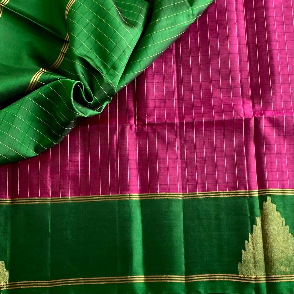 Magenta Designer Pure Silk Saree With Emerald Green Pallu