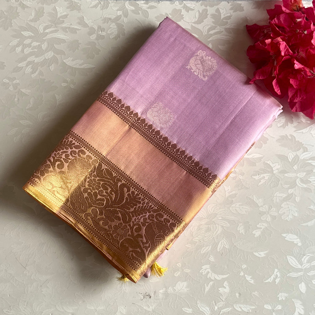 Mauve Pink Designer Pure Silk Saree With Golden Yellow Pallu