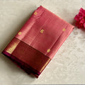 Peach Pink Saree with Deep Maroon Pallu and Gold Brocade
