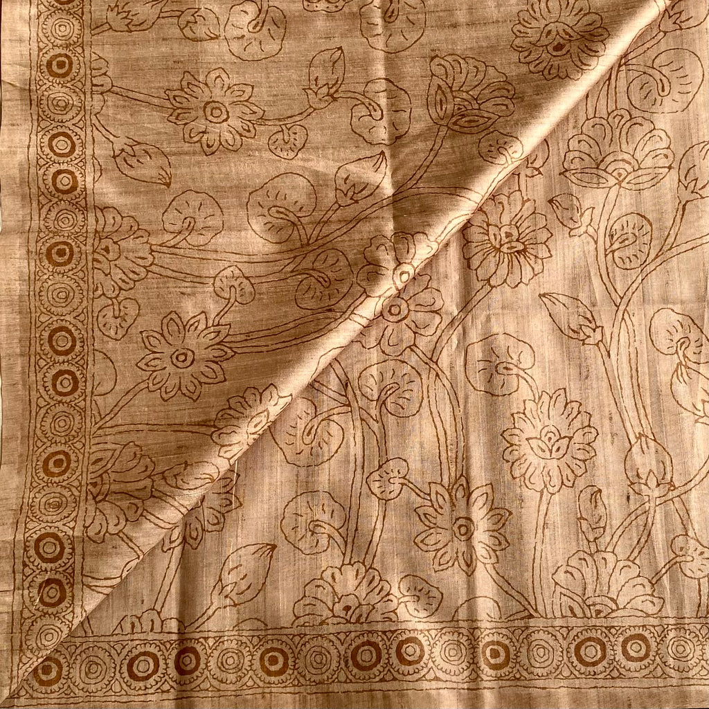 Light Tan Soft Tussar Silk Saree With Caramel Brown Motifs