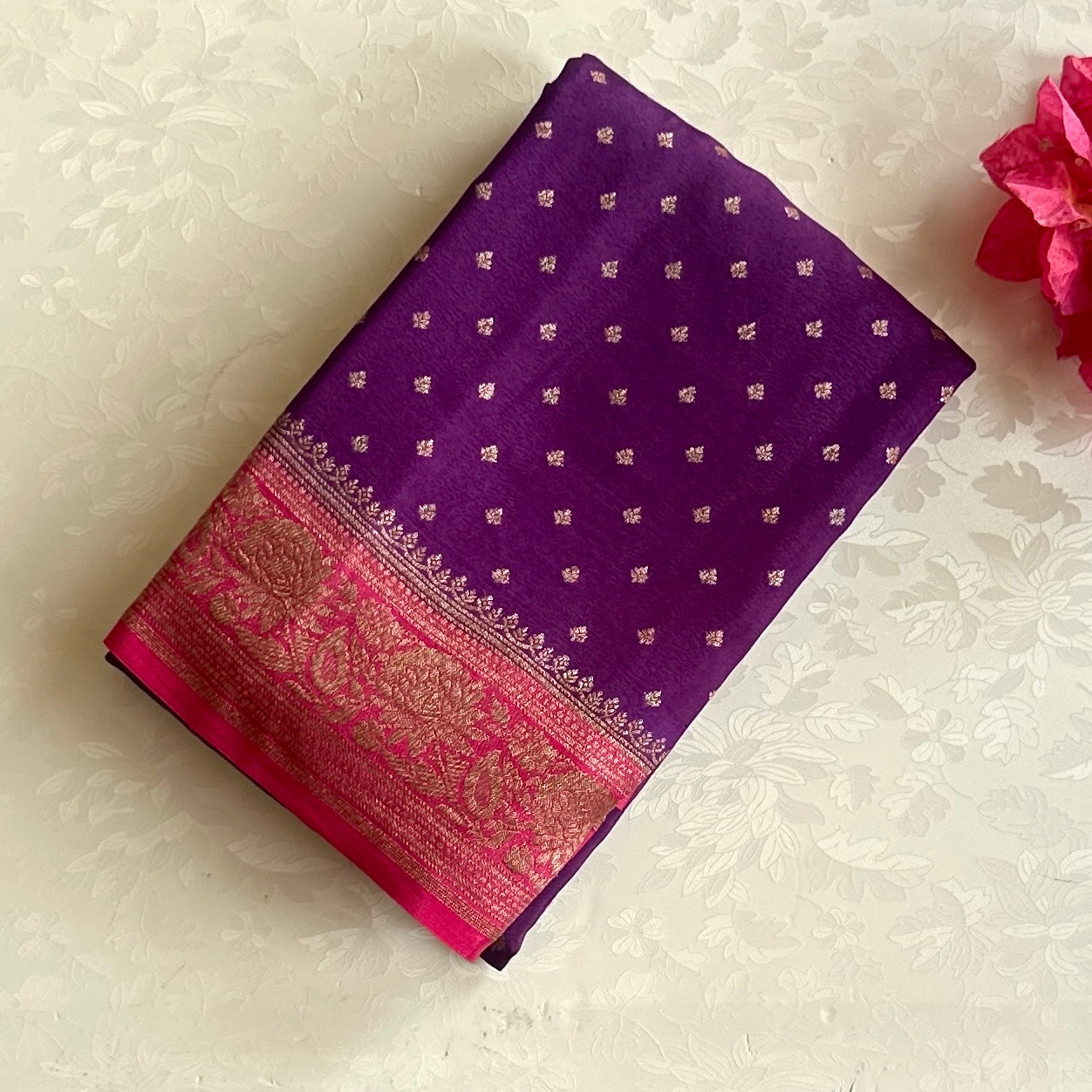 Magenta Purple Brocade Saree Gold Zari Floral Woven Luxury Traditional