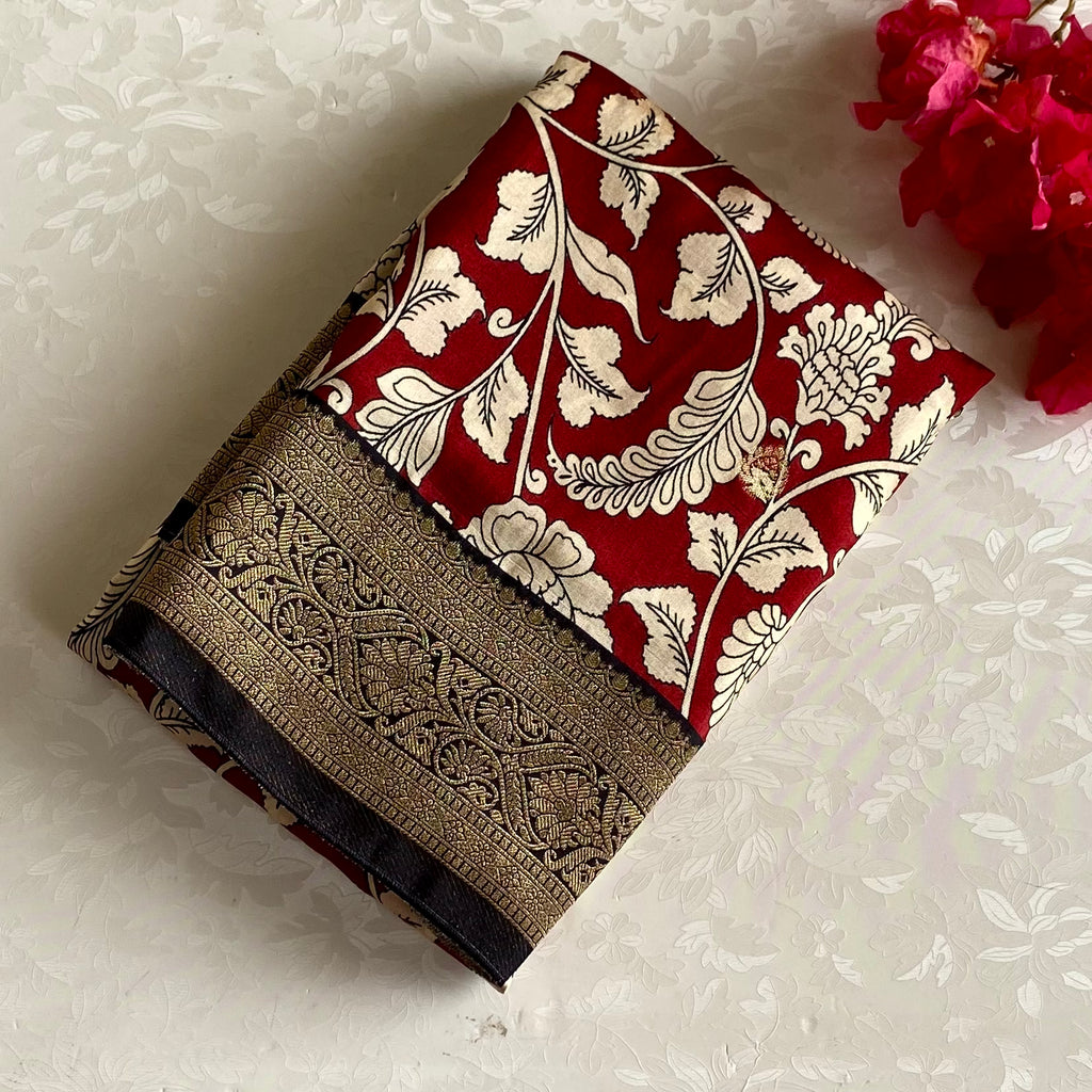 Maroon with Wine Black Kalamkari Designer Soft Tussar Silk