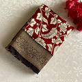 Maroon with Wine Black Kalamkari Designer Soft Tussar Silk