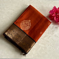 Burnt Orange Saree with Gold Zari Border and Brown Pallu