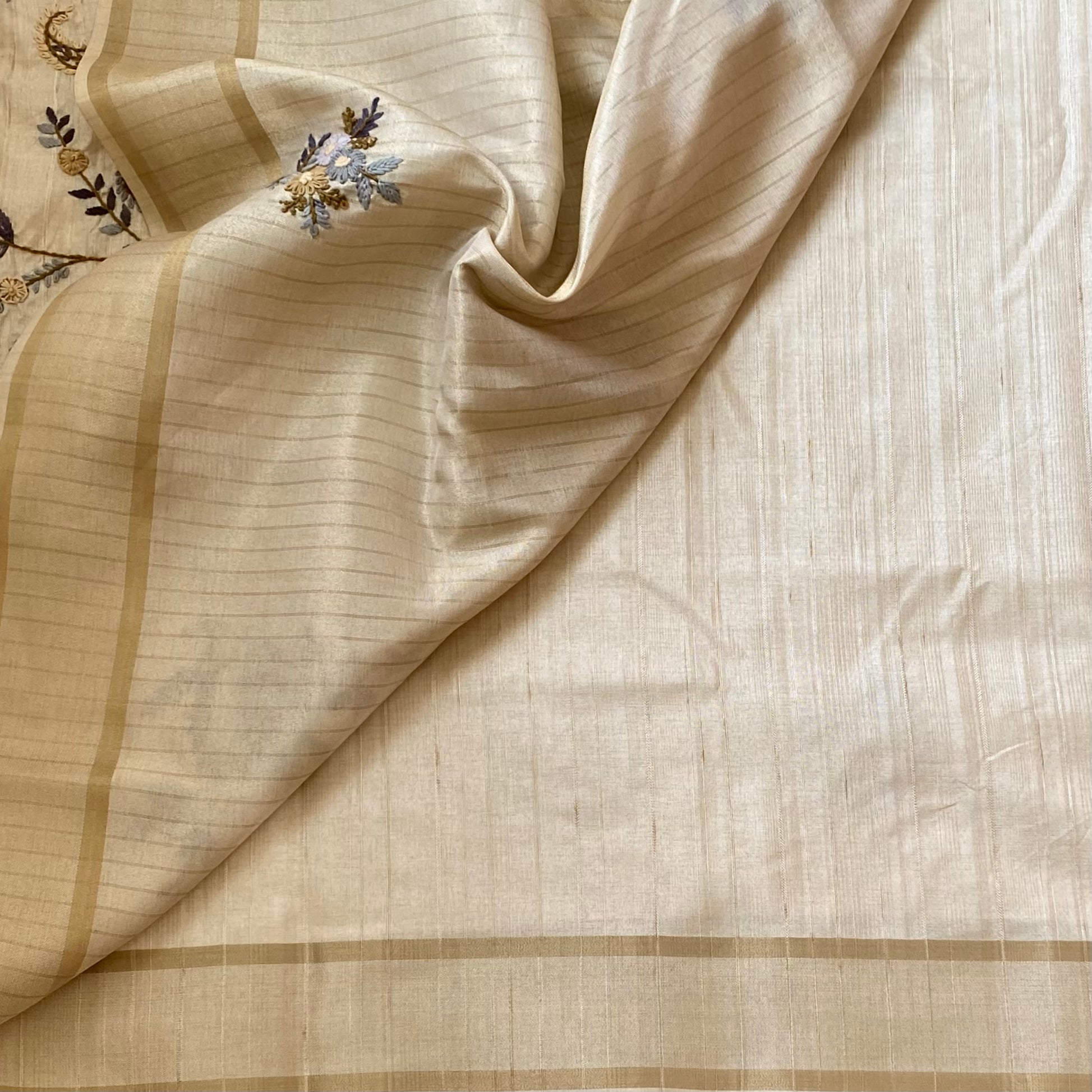 Champagne Beige Soft tussar with embroidered work all over