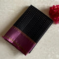 Jet Black Designer Pure Silk Saree With Onion Pink Pallu