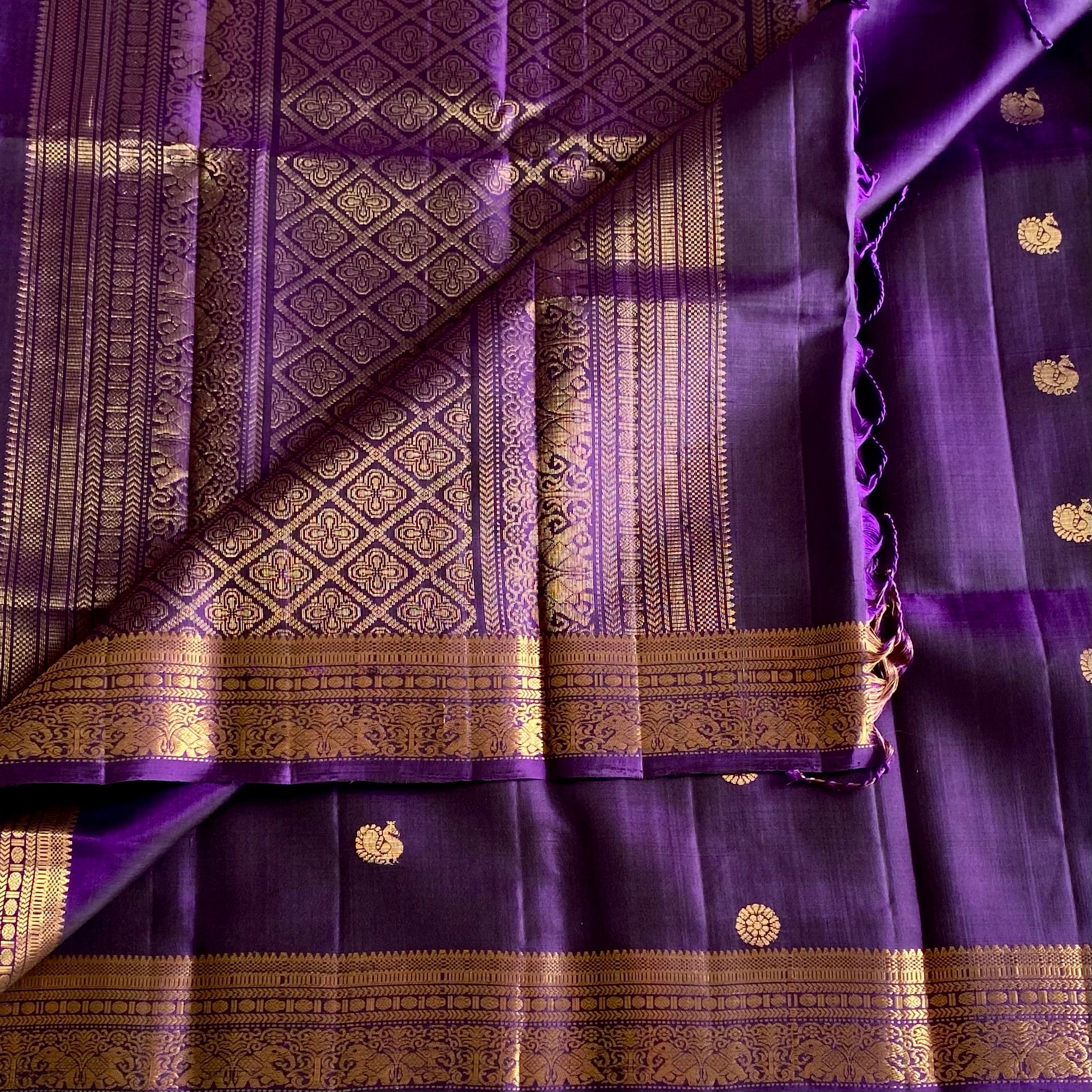 Royal Purple Designer Pure Silk Saree With Metallic Gold Zari