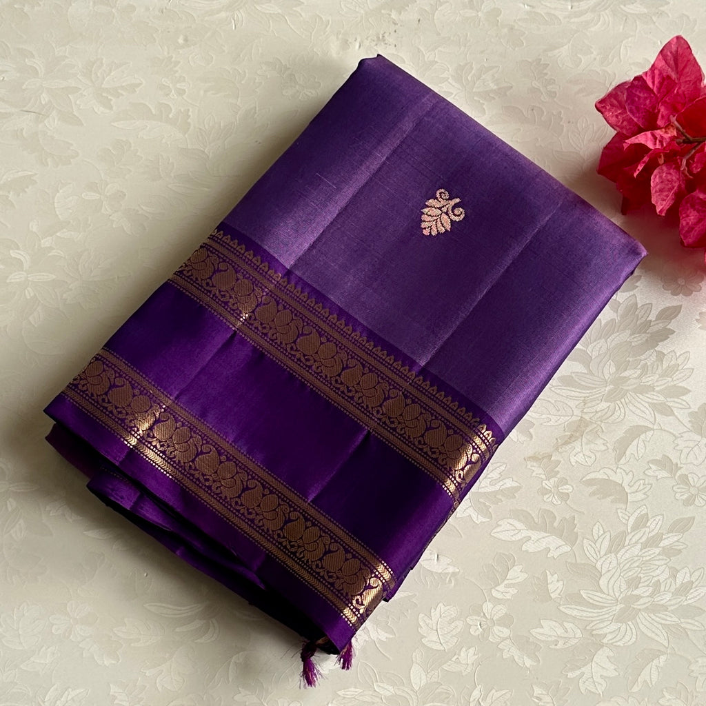 Royal Purple Silk Saree With Gold Brocade And Floral Border