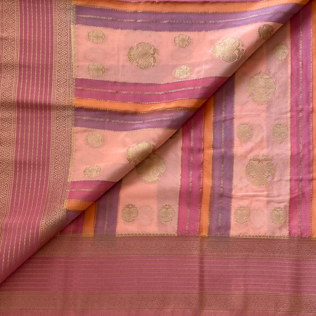 Dusty Rose Soft Crepe Silk With Metallic Pink Pallu & Gandaberunda Buttas