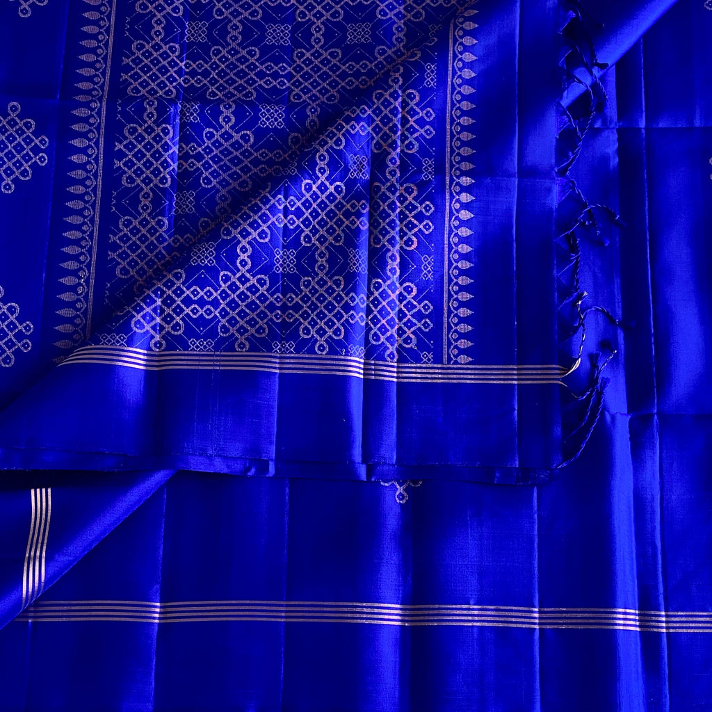 Royal Blue Designer Pure Silk Saree With Gold Lattice Work