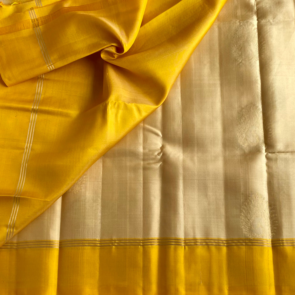 Champagne Beige with Golden Yellow Designer Pure Silk