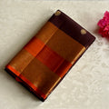 Burnt Orange Brocade Diamond Saree With Aubergine Pallu Gold Zari