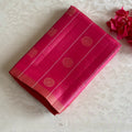 Sorbet Pink Checketed Designer Pure Silk With Peach Gold Pallu