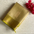 Champagne Gold Designer Pure Silk Saree With Chartreuse Green Pallu