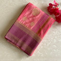 Coral Pink With Plum Soft Crepe Silk with Traditional Gandaberuna Buttas