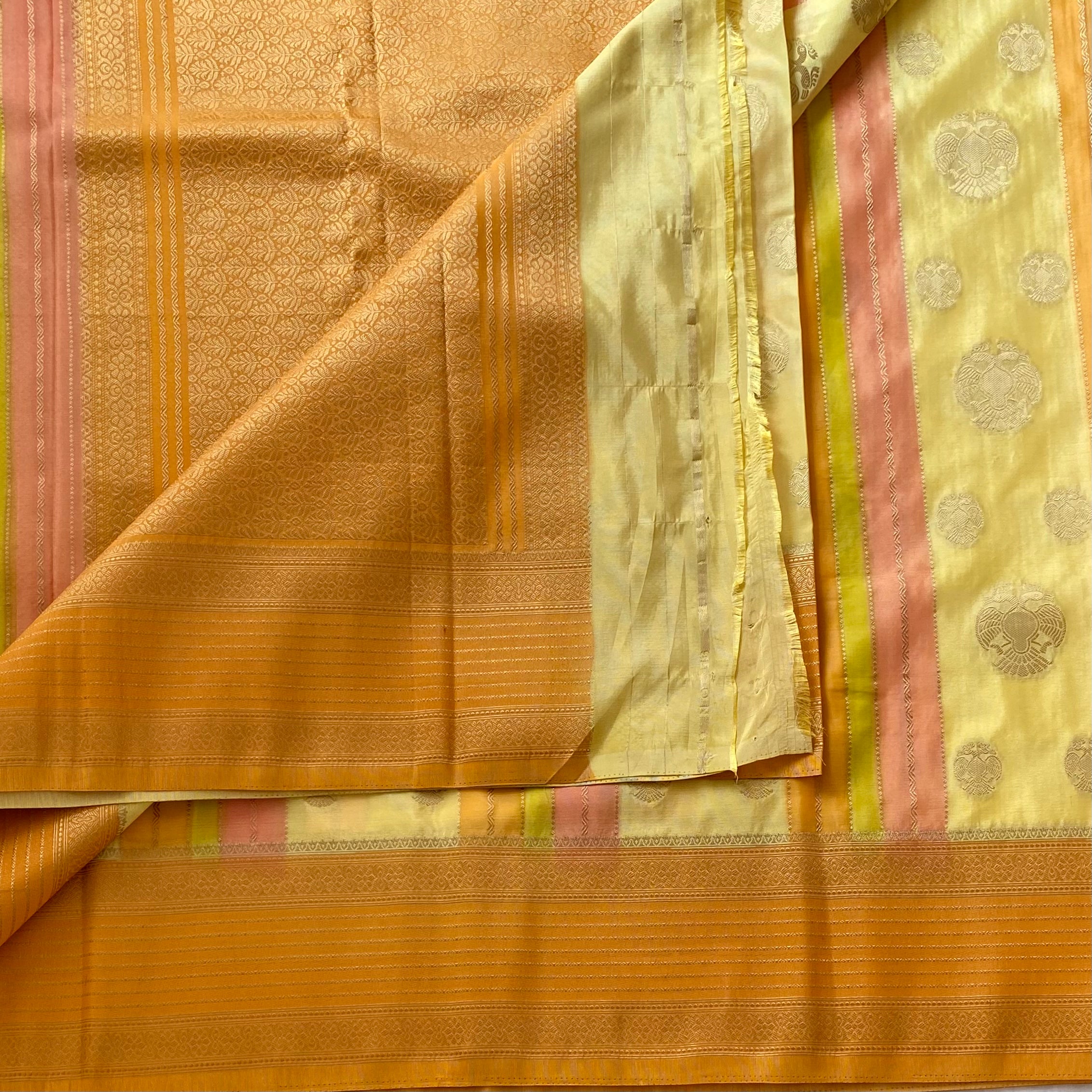 Summer Elegance in Yellow with Sunset Orange Soft Crepe Silk
