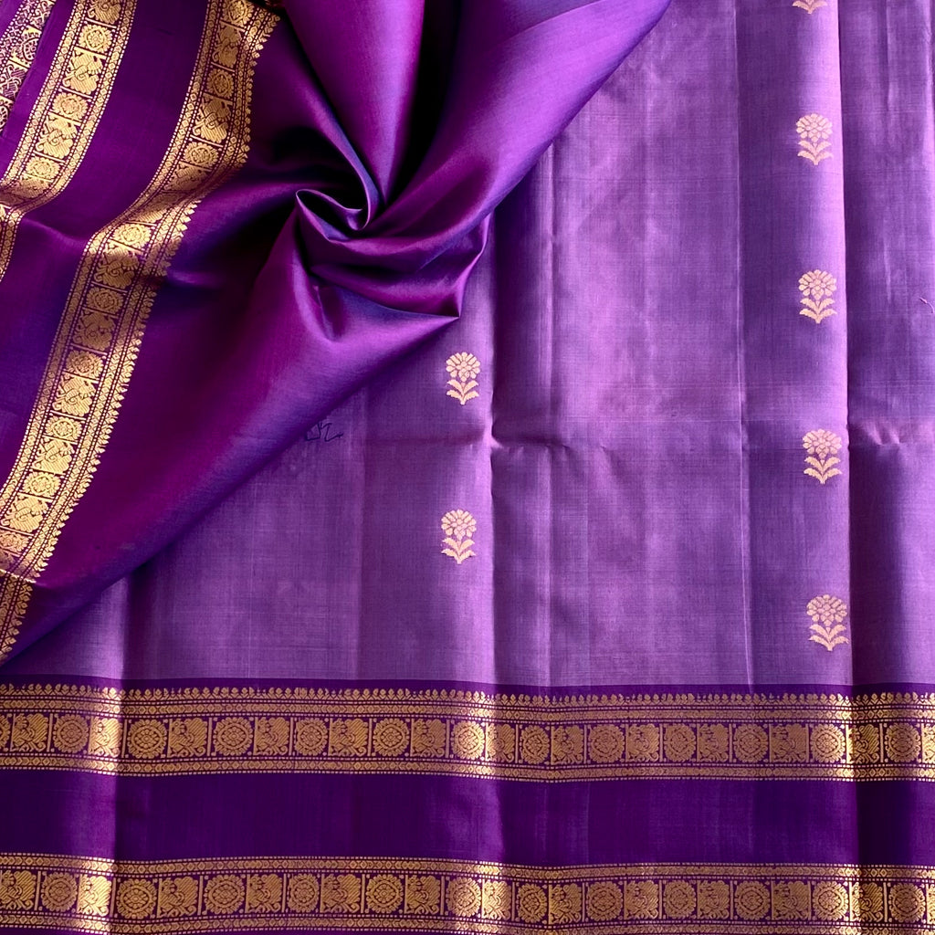 Metallic Lavender Designer Pure Silk With Cadbury Purple Pallu