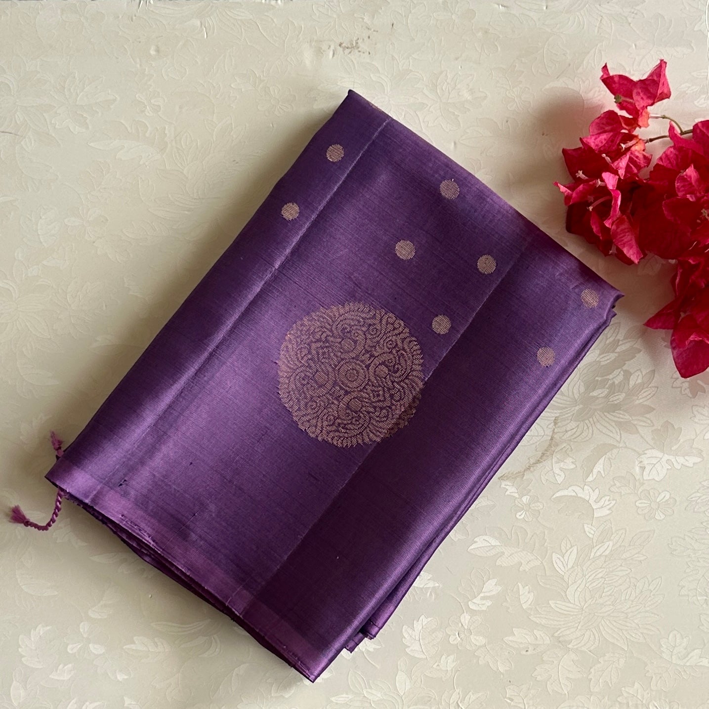 Metallic Lavender Designer Pure Silk Saree With Antique Gold Pallu