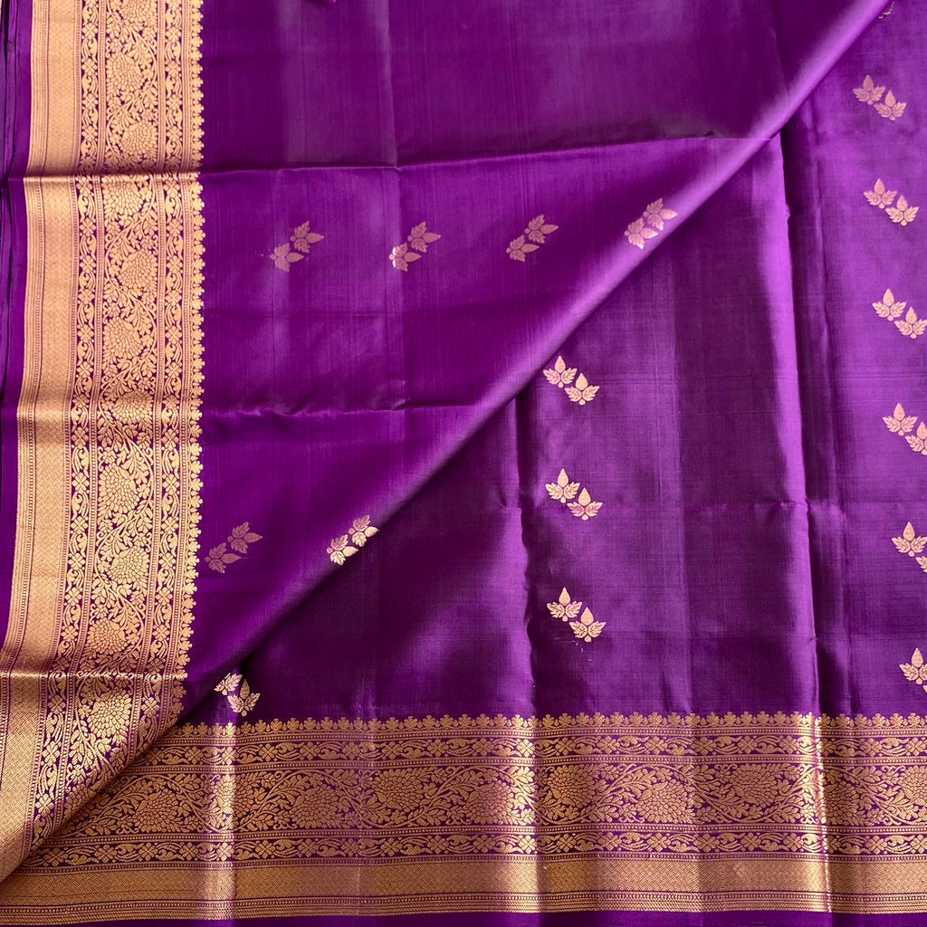 Eminence Purple Designer Pure Silk Saree With Rich Gold Zari Border