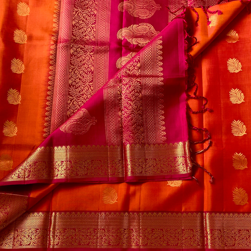Vibrant Tangerine with Rich Magenta Handwoven designer pure silk