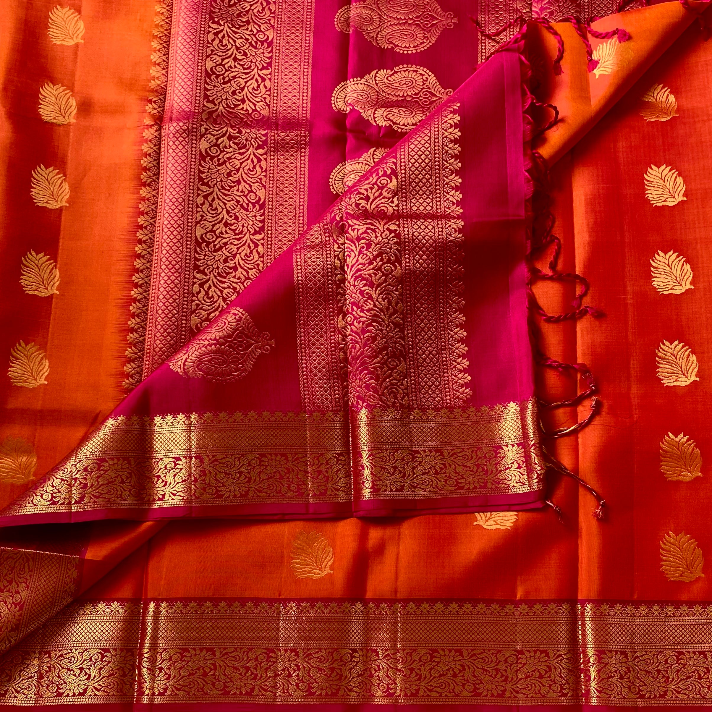 Vibrant Tangerine with Rich Magenta Handwoven designer pure silk