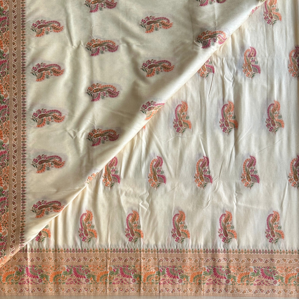 Pearl white Meenakari woven soft tussar designer beauty
