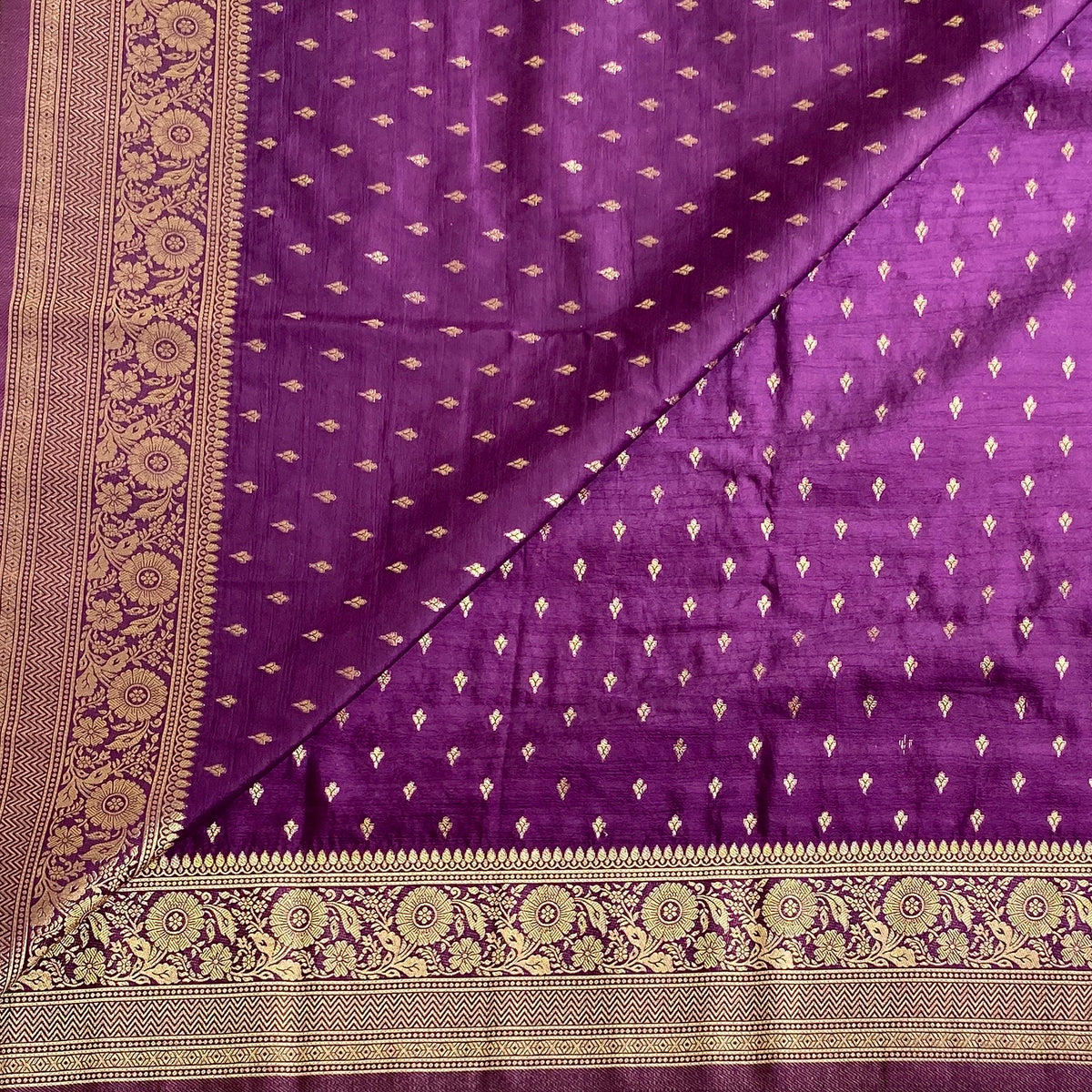 Royal Purple Soft Crepe Silk Saree With Antique Gold Brocade Pallu