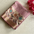 Dusty mauve with cream beige soft kalamkari printed tussar