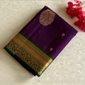 Deep Purple Designer Pure Silk with Emerald Green Zari Border