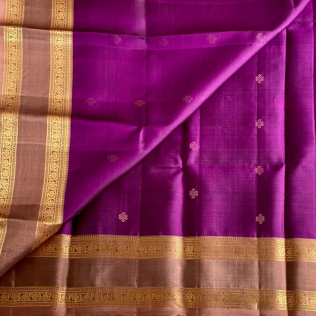 Deep Violet Purple Designer Pure Silk Saree With Dusty Rose Pallu