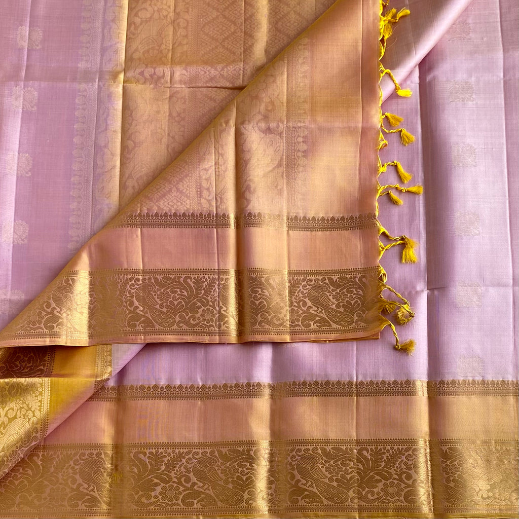 Mauve Pink Designer Pure Silk Saree With Golden Yellow Pallu