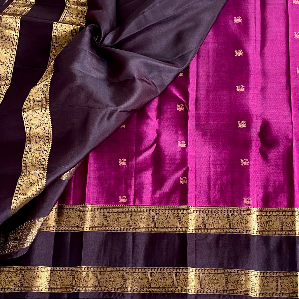 Deep Magenta Designer Pure Silk Wine Coffee Pallu Gold Zari