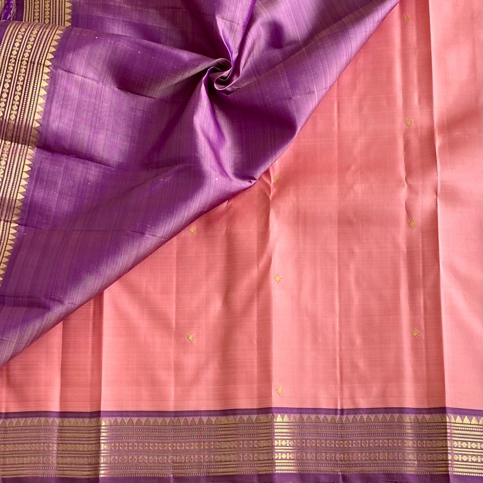 Kanjeevaram Pure Zari Silk Dreamy Baby Pink Saree With Metallic Lavender Pallu