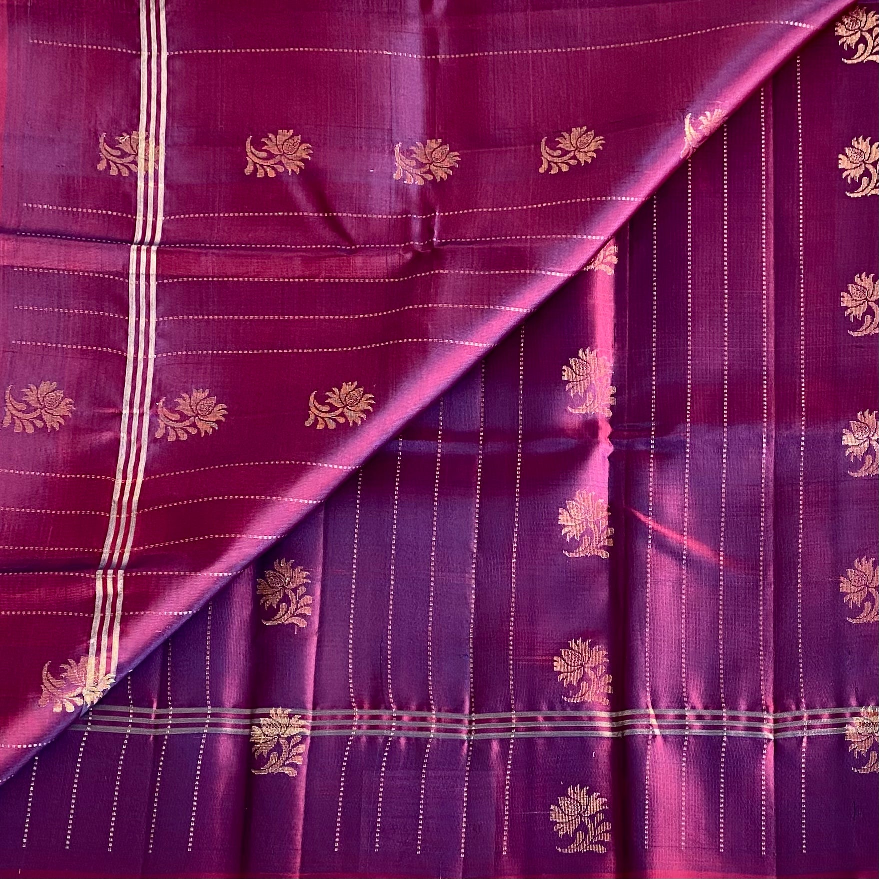 Deep Magenta Designer Pure Silk Saree With Sage Green Pallu