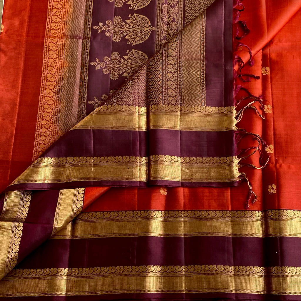 Dreamy Rust with Espresso Wine Brown Retta Pett Borders Handwoven Pure Silk