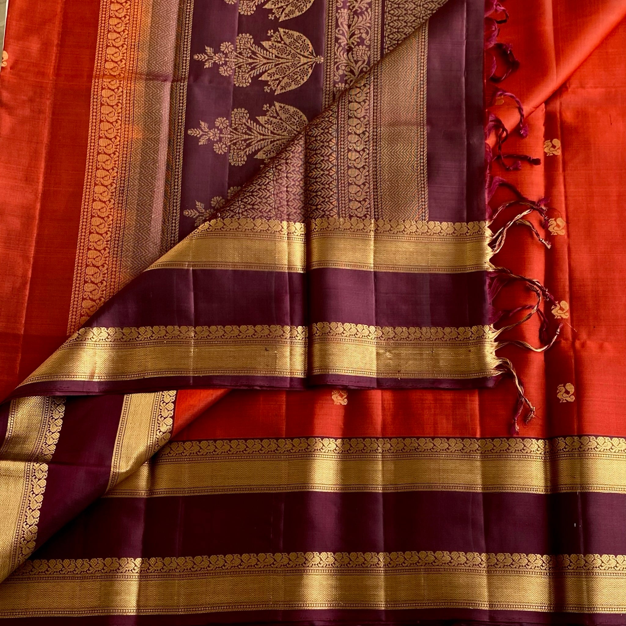 Dreamy Rust with Espresso Wine Brown Retta Pett Borders Handwoven Pure Silk