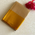 Champagne Beige Designer Pure Silk Saree With Mustard Yellow Pallu