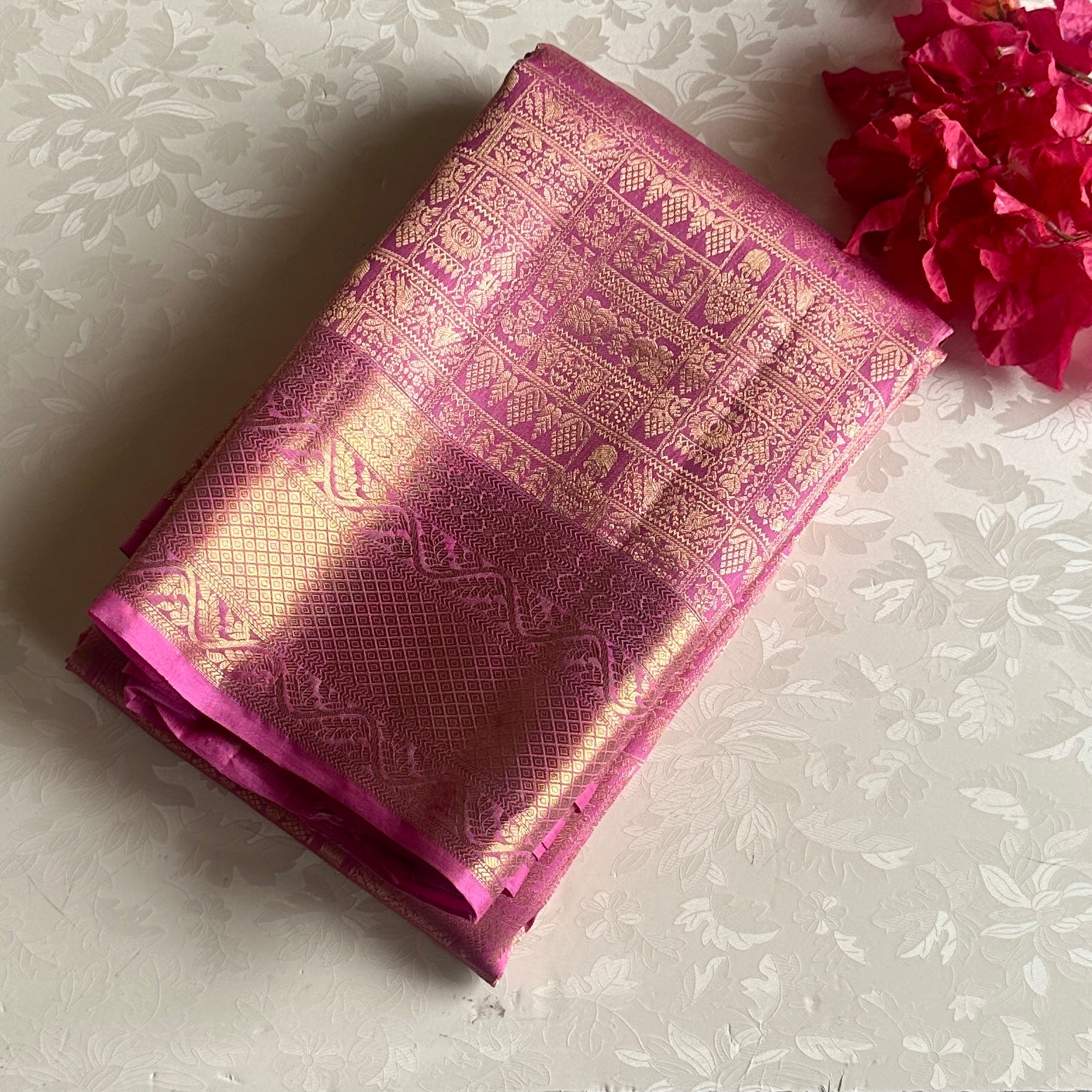 Dusty Rose Designer Brocade Pure Silk With Lilac Pink Pallu
