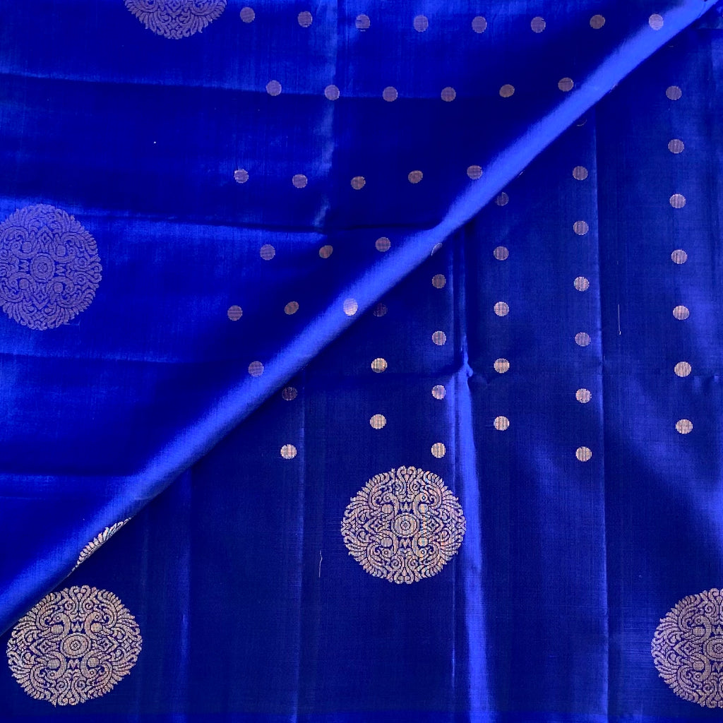 Royal Blue Designer Pure Silk Saree With Metallic Gold Diamond Pallu