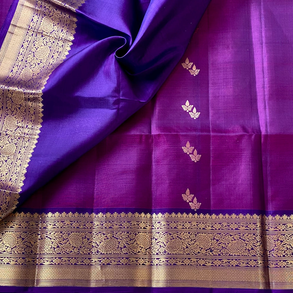 Deep Magenta Silk Saree with Gold Brocade Floral Pallu Border
