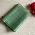 Mint Green Designer Pure Silk Saree With Rani Pink Pallu