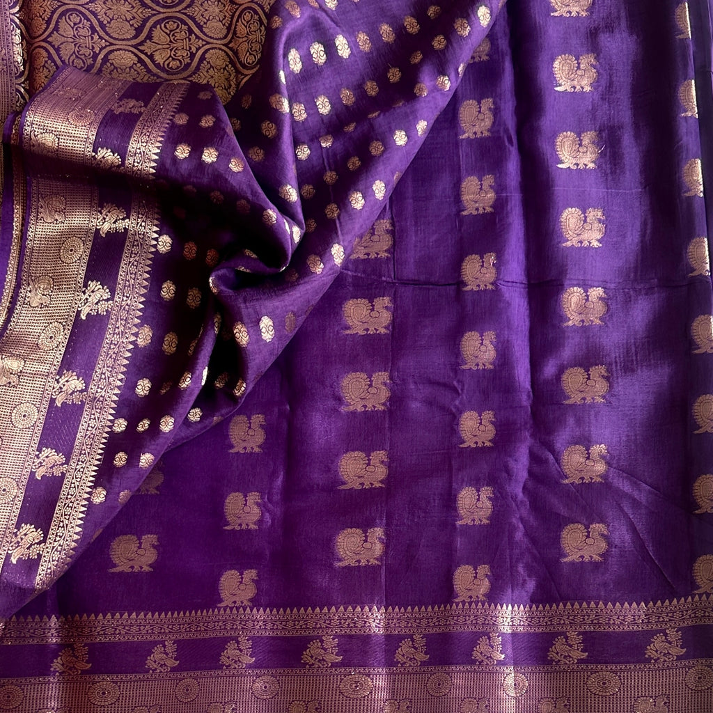 Royal Purple Silk Saree Gold Brocade Pallu Traditional Wedding Weave
