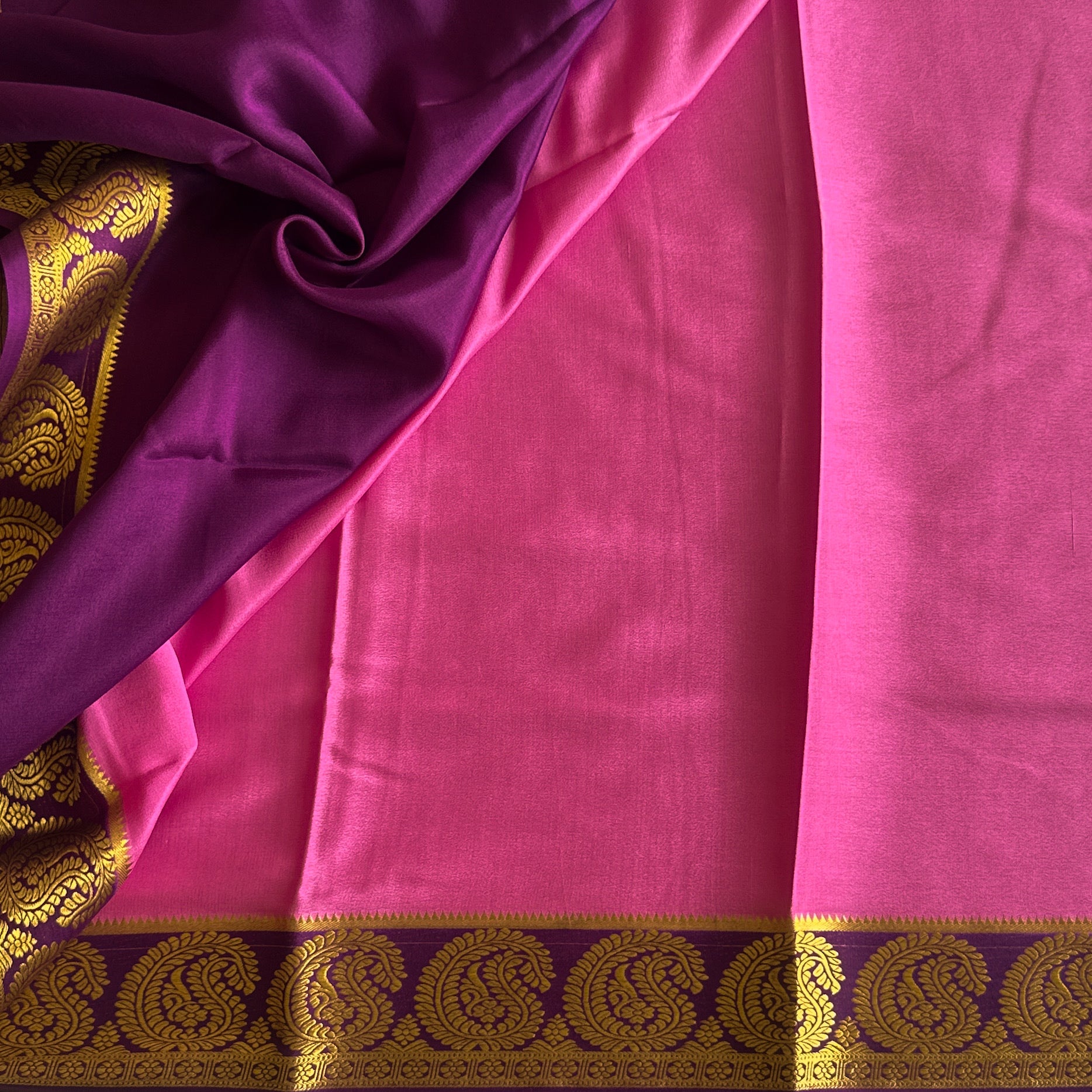 Fuchsia Silk Saree Purple Paisley Gold Zari Traditional Festive Wear