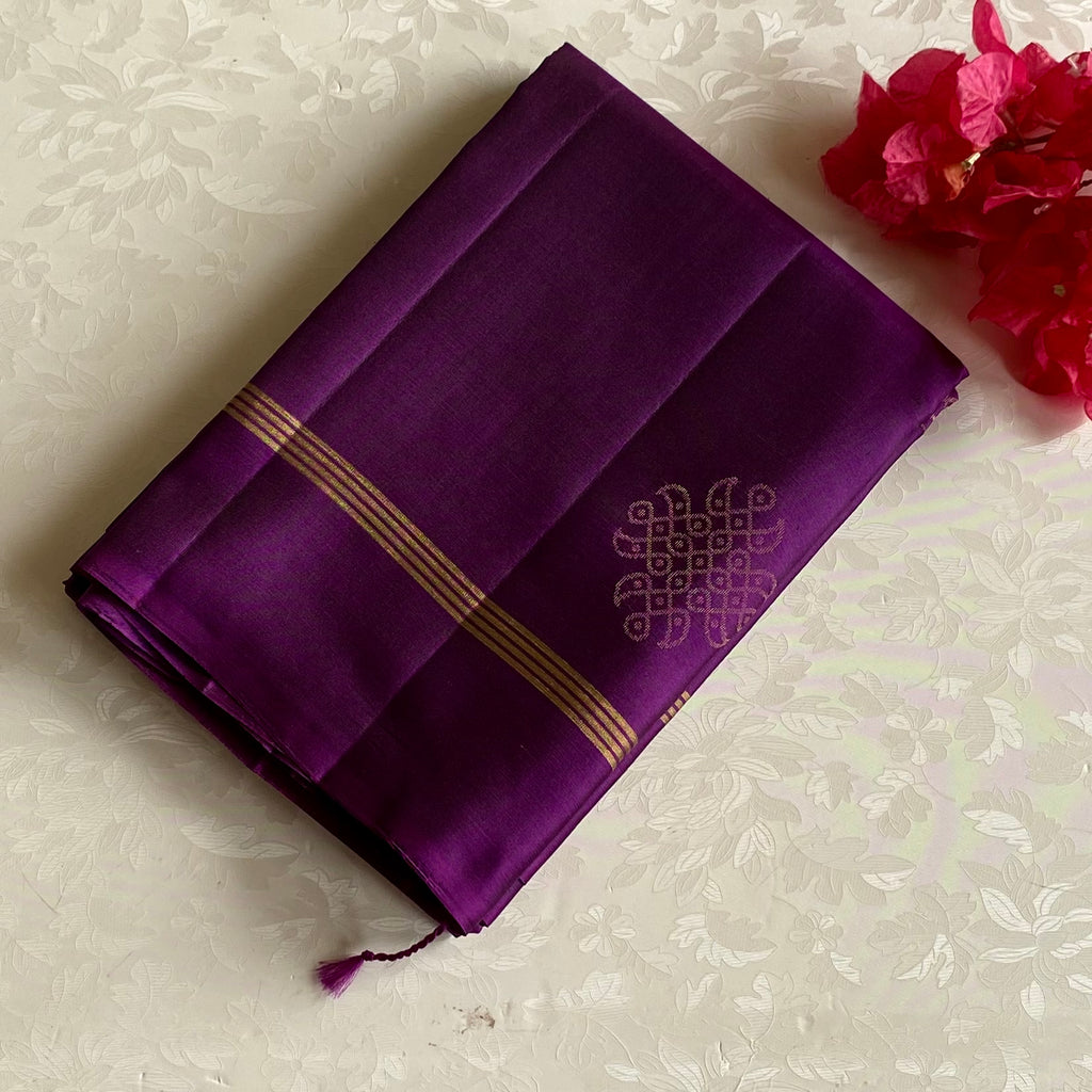 Magenta Purple Designer Pure Silk Saree With Antique Gold Pallu