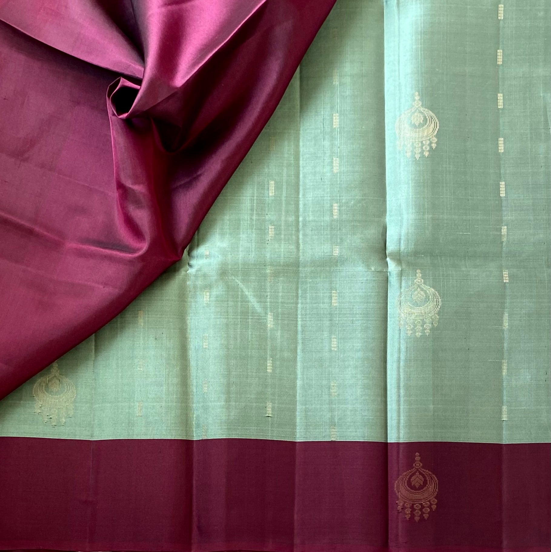 Teal Magenta Silk Saree Gold Zari Paisley Geometric Pallu Wedding