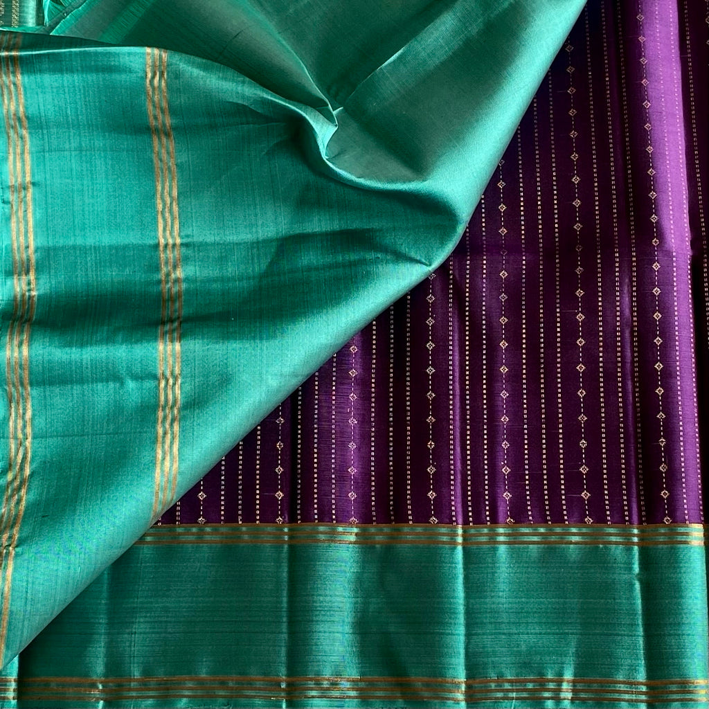 Royal Purple Designer Pure Silk Saree With Teal Green Pallu